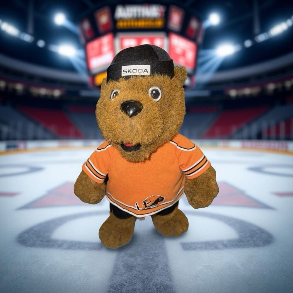 German Grizzlys Wolfsburg Hockey Team Grizzly Bear Mascot Skoda Logo Plush 12”